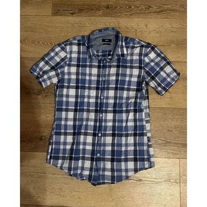 Hugo Boss Mens Blue Checkered Mens Short Sleeve Button Up Size Medium